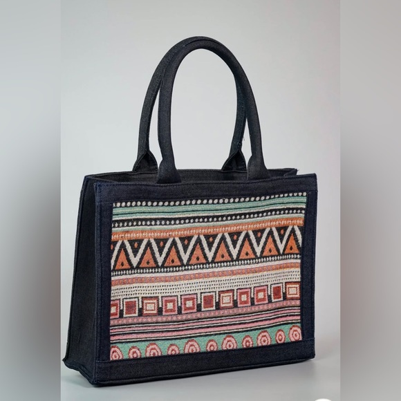 Amihan Artisans Handbags - Denim Tribal Print Multicolor Shopper Tote Book bag